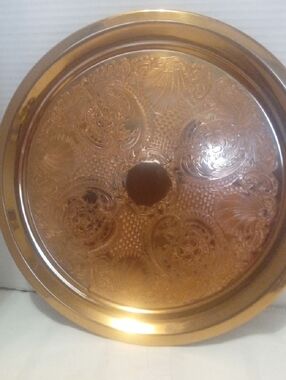 Vintage Cooper Guild  Floral Ornate Decorative Round Tray in Metallic Gold